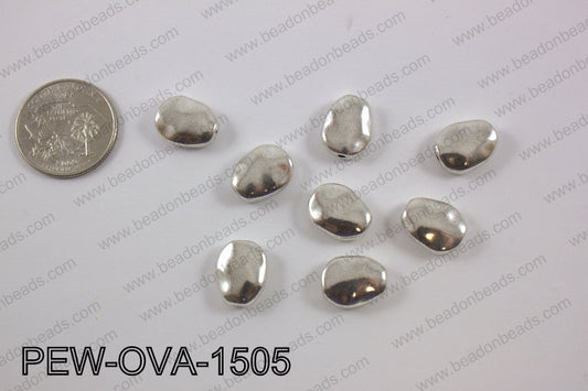Pewter oval spacer beads 12x15mm, silver PEW-OVA-1505