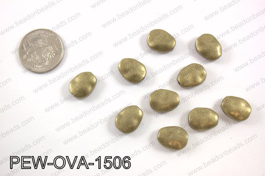 Pewter oval spacer beads 12x15mm, brass PEW-OVA-1506