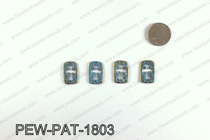 Cross connector with turquoise patina coating 23x15mm PEW-PAT-18