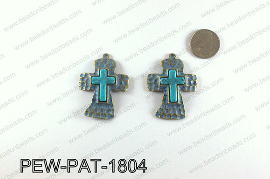 Cross pendant with turquoise patina coating 52x38mm PEW-PAT-1804