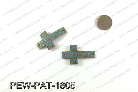 Cross connector with turquoise patina coating 50x29mm PEW-PAT-18