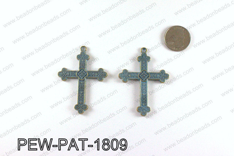 Cross pendant with turquoise patina coating 61x45mm PEW-PAT-1809