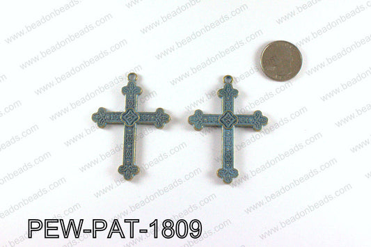 Cross pendant with turquoise patina coating 61x45mm PEW-PAT-1809