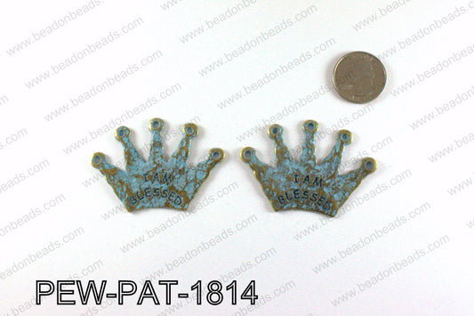 IAM BLESSED crown pendant with turquoise patina coating 40x60mm