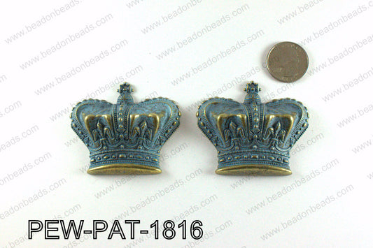 Puff crown pendant with turquoise patina coating 53x61mm PEW-PAT