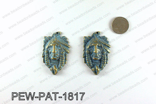 Indian head pendant with turquoise patina coating 58x35mm PEW-PA