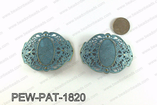 Curved fancy connector with turquoise patina coating 52x70mm PEW