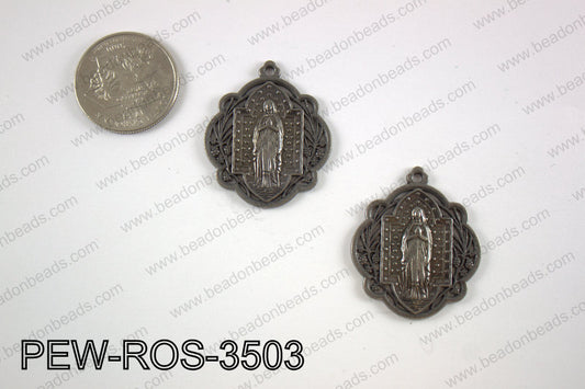 Pewter Mary rosary charm 30x35 mm, gun metalPEW-ROS-3503