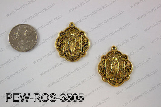 Pewter Mary rosary charm 30x35 mm, goldPEW-ROS-3505