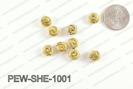 Pewter Shell Gold 10mm PEW-SHE-1001