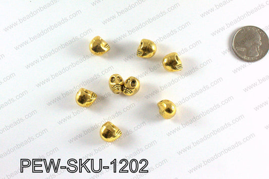Pewter skull beads 12x9mm, Gold PEW-SKU-1202