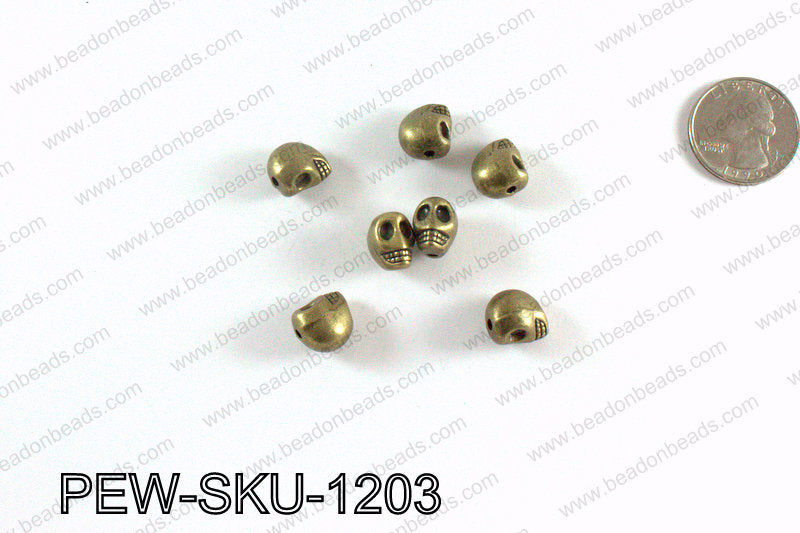 Pewter skull beads 12x9mm, Bronze PEW-SKU-1203