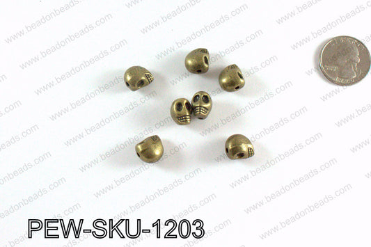 Pewter skull beads 12x9mm, Bronze PEW-SKU-1203