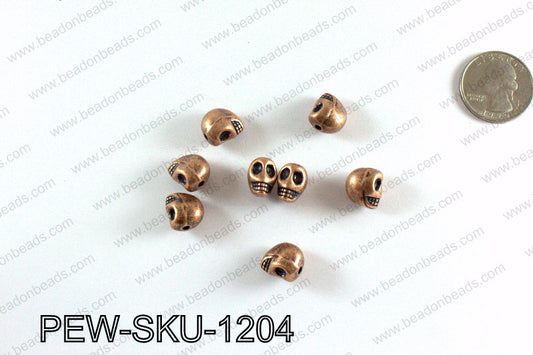 Pewter skull beads 12x9mm, Copper PEW-SKU-1204