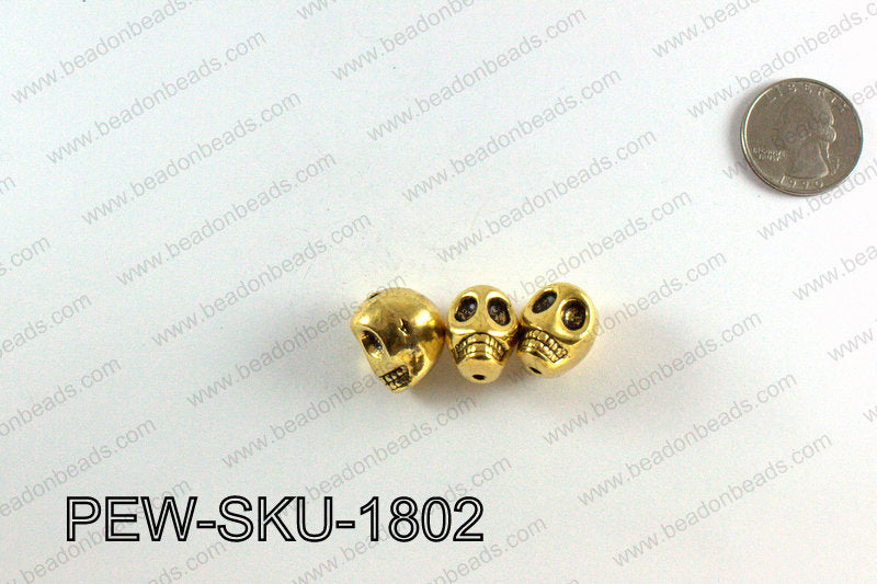 Pewter skull beads 18x14mm, Gold PEW-SKU-1802