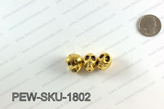 Pewter skull beads 18x14mm, Gold PEW-SKU-1802
