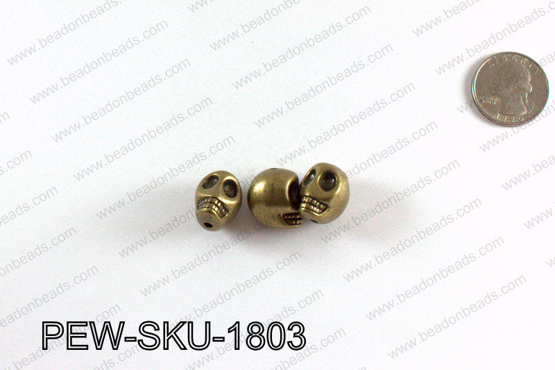 Pewter skull beads 18x14mm, Bronze PEW-SKU-1803