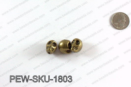 Pewter skull beads 18x14mm, Bronze PEW-SKU-1803