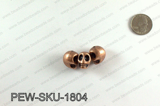 Pewter skull beads 18x14mm, Copper PEW-SKU-1804