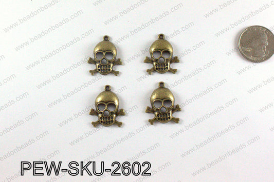 Pirate skull charms 26x22mm, Bronze PEW-SKU-2602