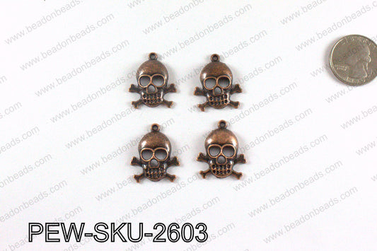 Pirate skull charms 26x22mm, Copper PEW-SKU-2603