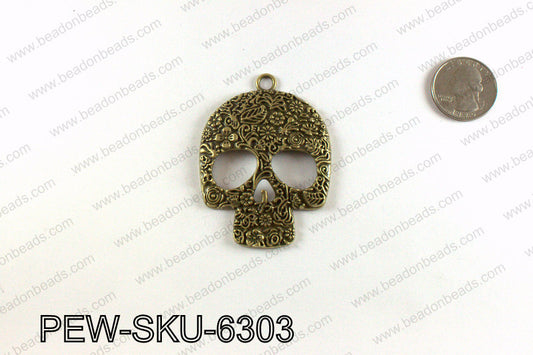 Pewter large skull pendants 63x45mm, Bronze PEW-SKU-6303