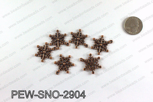 Snowflake charms 29x23mm, Copper PEW-SNO-2904