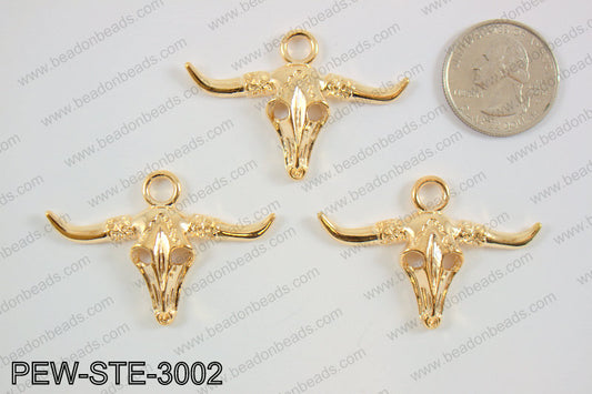 Steer head charms 30x45mm, KC gold PEW-STE-3002