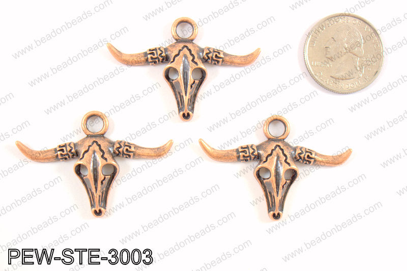 Steer head charms 30x45mm, copper PEW-STE-3003