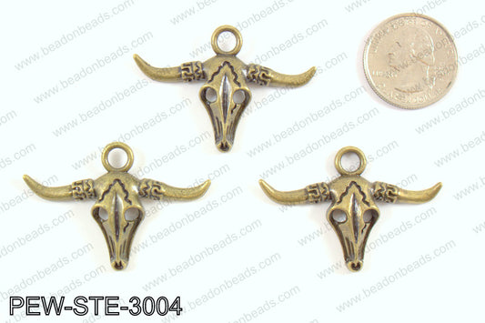 Steer head charms 30x45mm, bronze PEW-STE-3004