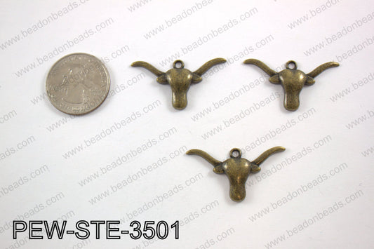 Pewter longhorn charm 20x35mm, bronze PEW-STE-3501