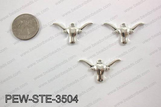 Pewter longhorn charm 20x35mm, anti silver PEW-STE-3504