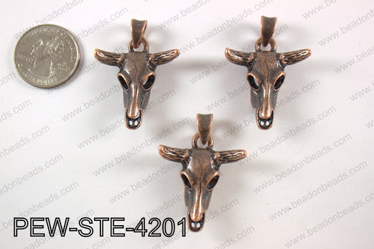 Pewter steer head pendant 30X 42 mm, copper PEW-STE-4201