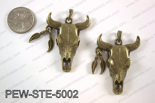 Pewter steer head pendant 40x50 mm, brass PEW-STE-5002