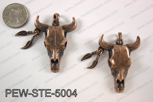 Pewter steer head pendant 40x50 mm, copper PEW-STE-5004
