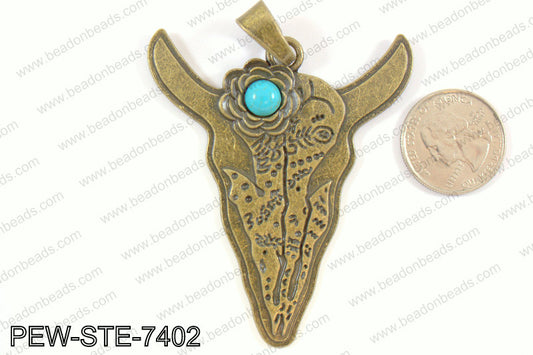 Steer head pendant w/ howlite 70x60mm, bronze PEW-STE-7402