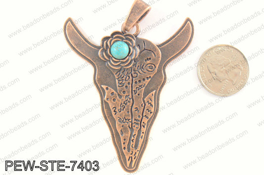 Steer head pendant w/ howlite 70x60mm, copper PEW-STE-7403
