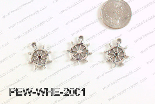 Pewter Wheel Pendant Silver 20mm PEW-WHE-2001