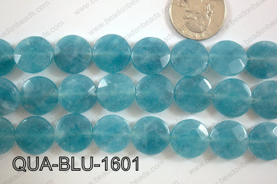 Dyed Blue Quartz Faceted coin 16mm QUA-BLU-1601