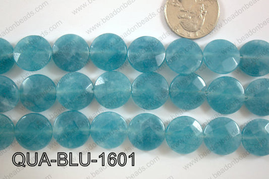 Dyed Blue Quartz Faceted coin 16mm QUA-BLU-1601