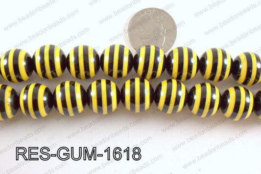 Acrylic Gumball Striped Yellow and Black 16mm RES-GUM-1618