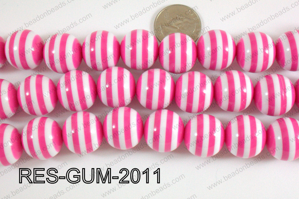 Resin striped Gumball beads 20mm Dark Pink RES-GUM-2011
