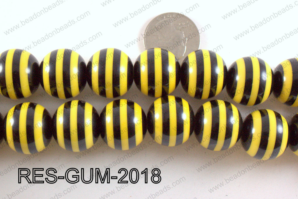 Acrylic Gumball Striped Yellow and Black 20mm RES-GUM-2018