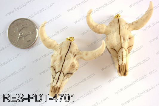 Resin ox head pendant with gold color bail  RES-PDT-4701