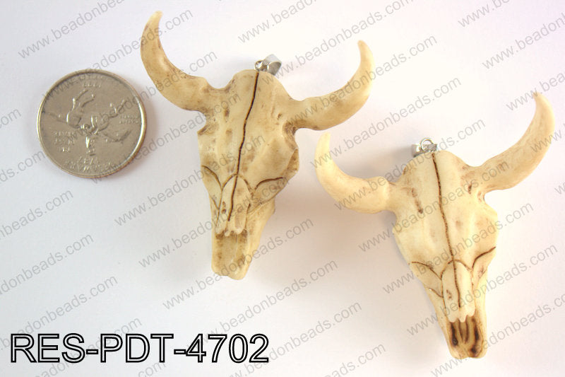 Resin ox head pendant with silver color bail  RES-PDT-4702