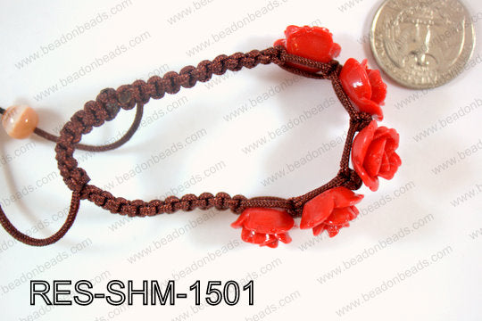 Resin Rose Shamballa Bracelet 15mm Red RES-SHM-1501