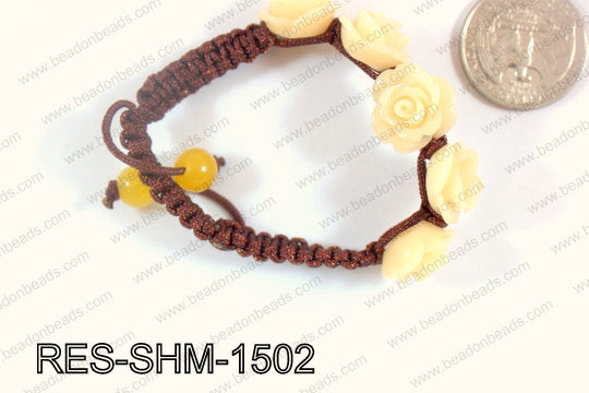 Resin Rose Shamballa Bracelet 15mm Beige RES-SHM-1502