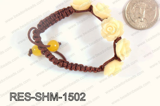 Resin Rose Shamballa Bracelet 15mm Beige RES-SHM-1502