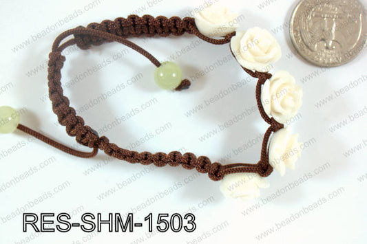 Resin Rose Shamballa Bracelet 15mm White RES-SHM-1503