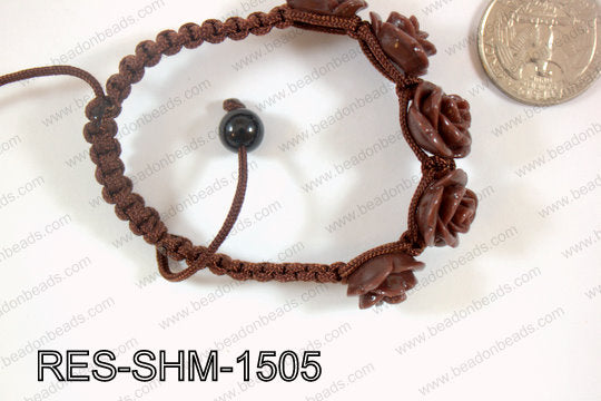 Resin Rose Shamballa Bracelet 15mm Brown RES-SHM-1505